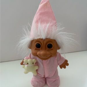 Russ Pink Troll Doll with yellow Teddy Bear